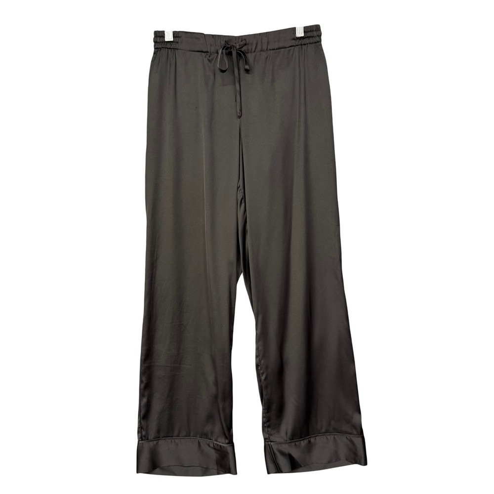 Soma Pajama Pants Womens Small Black Satin Drawstring Wide Leg Lounge Sleepwear